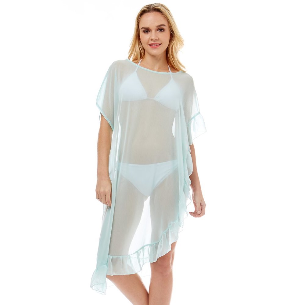 LOF Solid See Through with Half Ruffled Cover Up